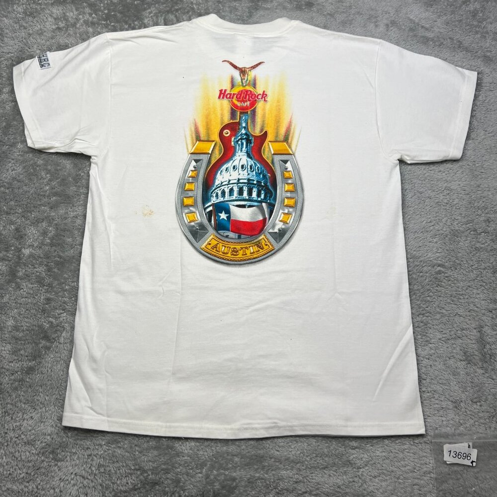 Hard Rock Cafe Shirt Mens Large White Live Music Capitol Austin Texas Restaurant